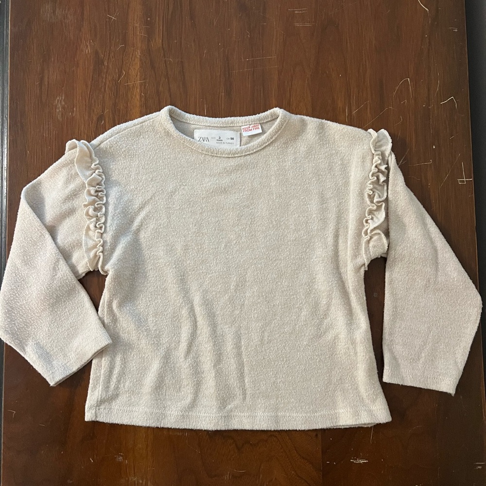 Zara Cream Kids Sweater with Ruffle Sleeves